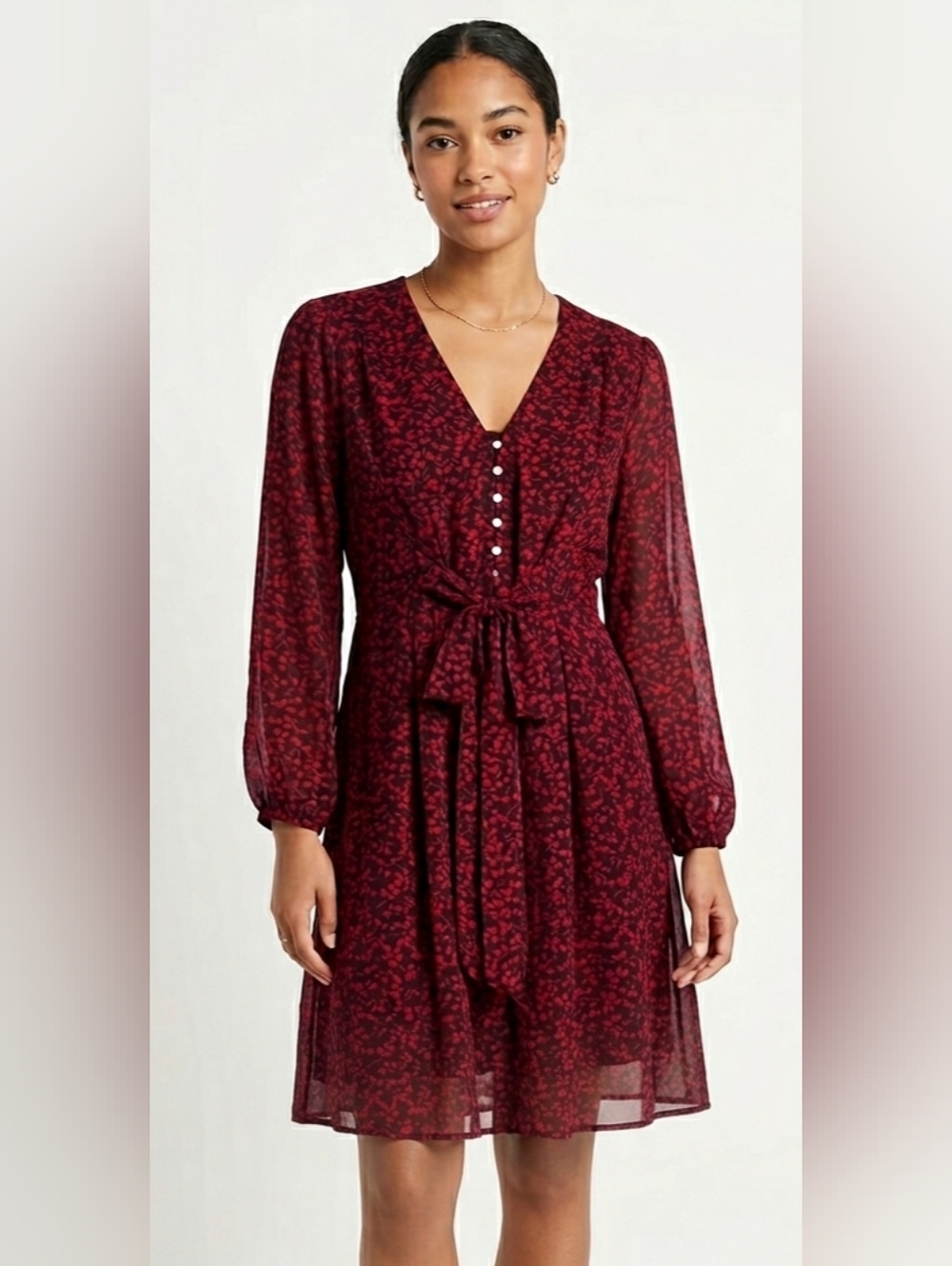 Tommy Hilfiger Floral Tie-Waist Long Sleeve Dress Size 10